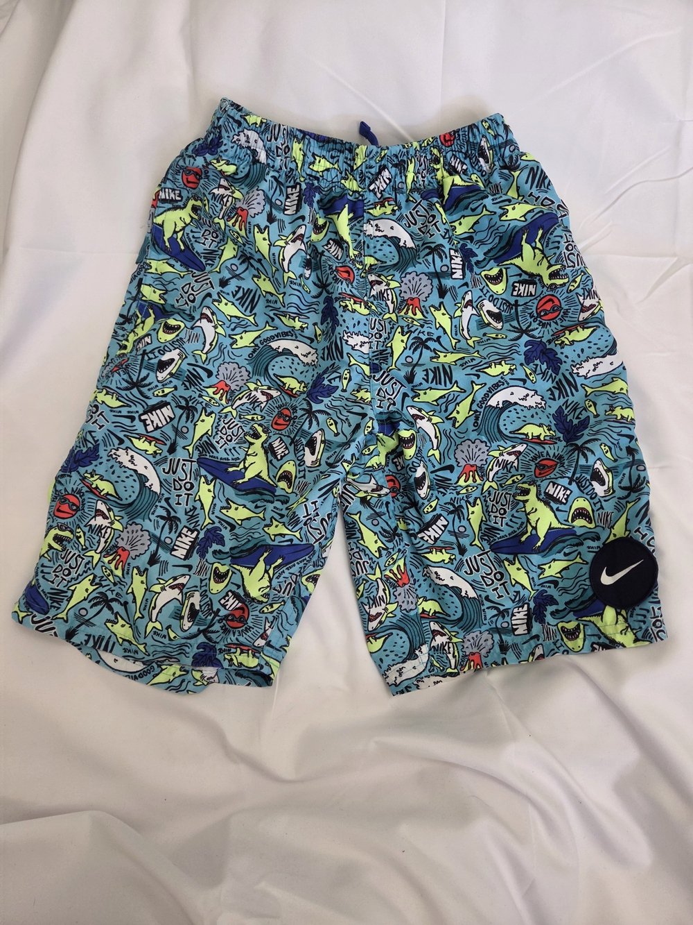 Nike Boys' Teal & Neon Shark Graphic Swim Trunks